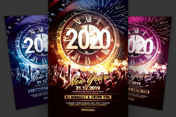 2020年新年主题DJ狂欢活动海报传单模板 New Year Flyer