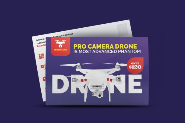 无人机产品展示明信片设计模板 Drone Product Showcase Postcard