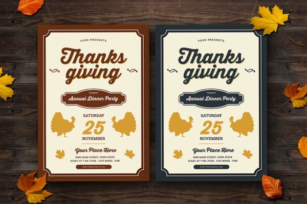 感恩节晚宴活动邀请传单海报设计模板 Thanksgiving Dinner Flyer
