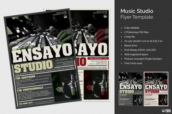 音乐工作室宣传传单PSD模板 Music Studio Flyer PSD