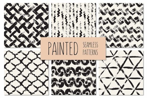 手绘画笔图案无缝纹理 Painted Seamless Patterns Set 2