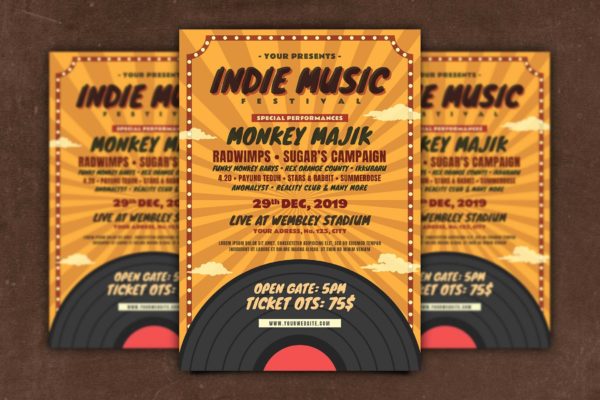 独立音乐会音乐节活动传单设计模板 Indie Music Flyer