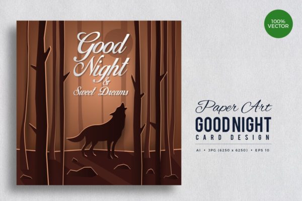 剪纸艺术晚安贺卡矢量模板v4 Paper Art Good Night Vector Card Vol.4