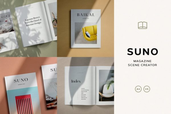 北欧简约时尚风格杂志设计效果图样机 Suno Magazine Mockup Kit