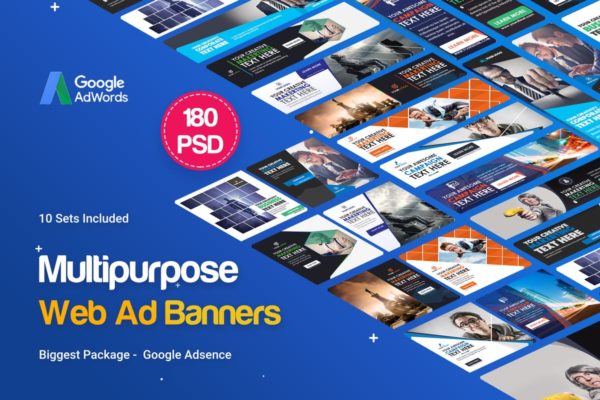 超级实用的多用途常用规格Banner16图库精选广告模板v2 Multipurpose Banners Ad &#8211; 180PSD [ 10 Sets ]