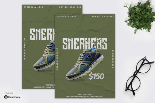 运动鞋单品促销海报传单16设计网精选PSD模板 Sneaker Shoes &#8211; Product Promotion Flyer RB