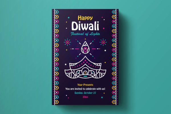 印度排灯节活动海报传单设计模板v1 Diwali Flyer Template