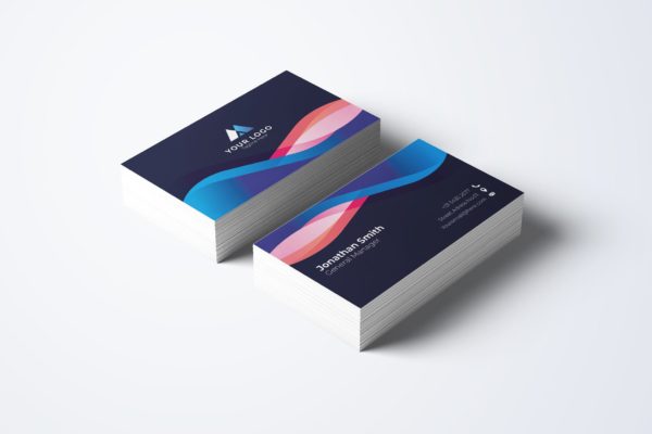 彩色丝带设计风格公司素材中国精选名片模板v67 Business Card Template.v67