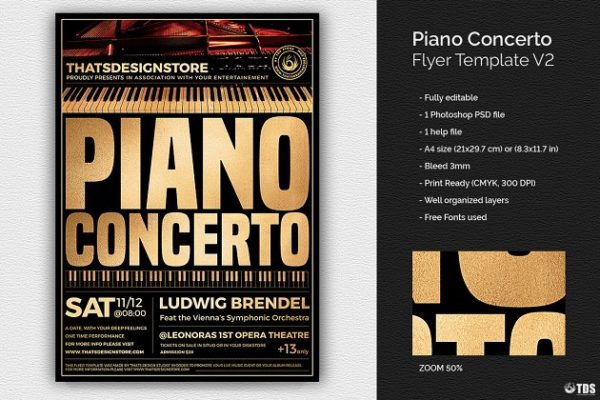 钢琴协奏曲演奏会宣传传单模板 V2 Piano Concerto Flyer Template V2
