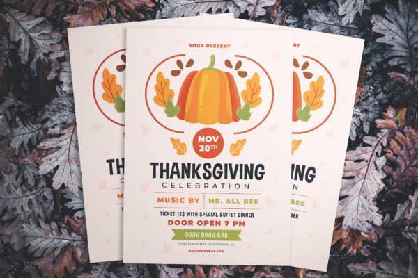 感恩节庆祝活动海报模板素材 Thanksgiving Celebration Flyer