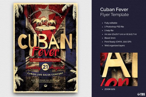 古巴风情主题传单海报PSD模板 Cuban Fever Flyer PSD