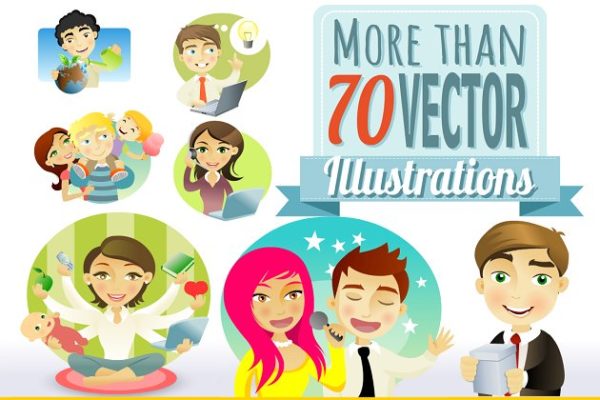70+手绘卡通人物形象矢量插画集 Vector Illustration Pack