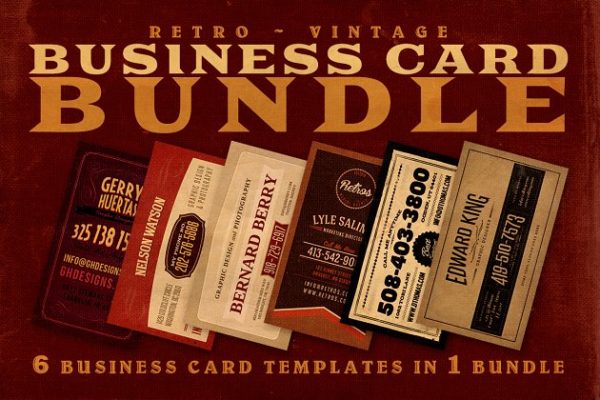 6款复古企业商务名片模板 Retro Business Cards