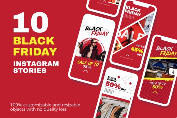 10款Instagram社交平台黑色星期五促销广告设计模板素材天下精选 Black Friday Instagram Stories