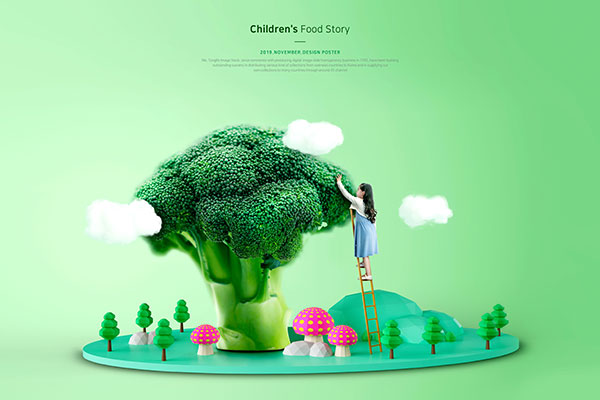 西兰花蔬菜&#038;儿童故事绿色系海报PSD素材普贤居精选模板