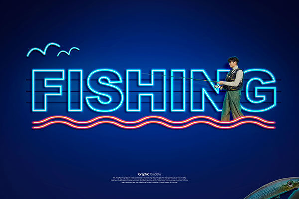 休闲钓鱼相关主题霓虹灯Banner16设计网精选广告模板