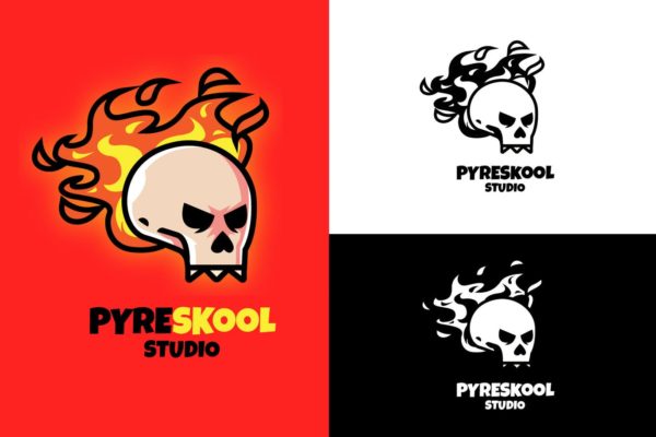 火骷髅工作室Logo设计16设计网精选模板 Fire Skull Mascot Logo