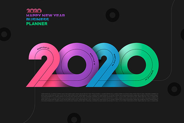 彩色2020字体新年主题海报贺卡设计