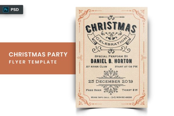 复古风格圣诞节主题派对邀请海报传单模板v1 Christmas Party Flyer-03