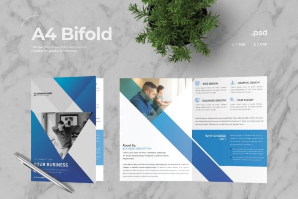 创意设计服务公司对折页宣传册模板v6 Business Bifold Brochure