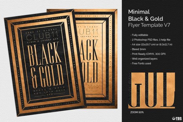 极简主义黑金配色风格传单PSD模板v7 Minimal Black Gold Flyer PSD V7