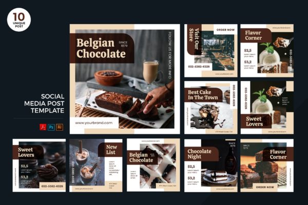 美味巧克力甜点主题社交媒体素材包 Delicious Chocolate Dessert Social Media Kit