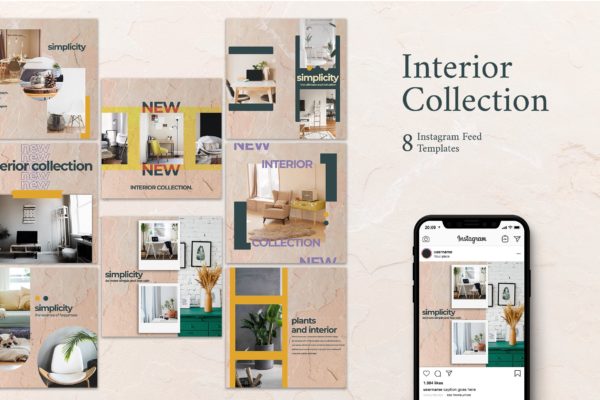 北欧风格家具内饰品牌Instagram社交推广素材 Home Interior &#8211; Instagram Post Template