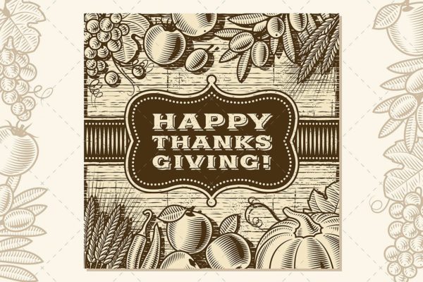 复古设计风格感恩节贺卡设计模板 Vintage Happy Thanksgiving Card Brown