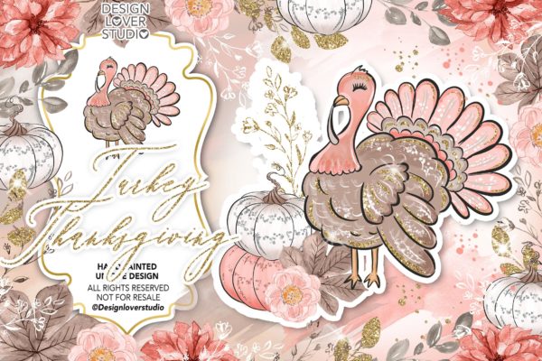 感恩节主题火鸡手绘图案数码纸张背景 Turkey Thanksgiving design
