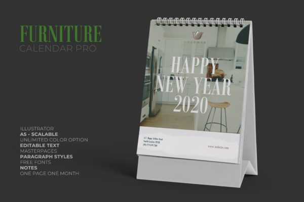 家具/室内装饰设计主题2020年活页台历日历模板 2020 Furniture / Interior Calendar Pro