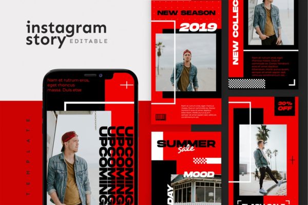 红黑配色风格Instagram社交品牌故事设计素材包 Instagram Story Template