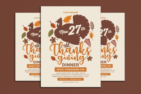 感恩节火鸡美食派对宣传海报传单模板 Thanksgiving Flyer