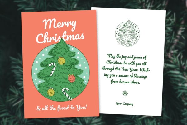 手绘圣诞树图案圣诞节双面设计贺卡