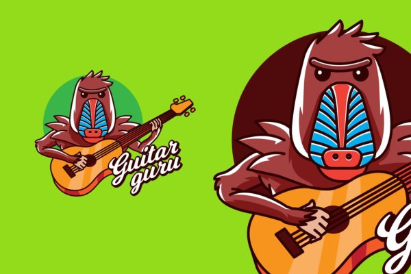 吉他大师卡通形象音乐培训品牌Logo设计普贤居精选模板 GUITAR GURU &#8211; Mascot &amp; Esport Logo