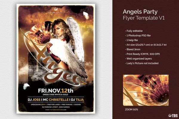 天使派对活动宣传海报PSD模板 Angels Party Flyer PSD V1