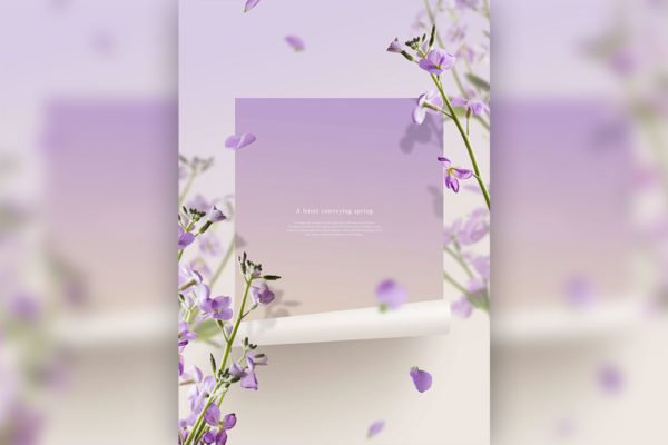 紫丁香-春天花卉主题海报/贺卡/信纸设计psd素材