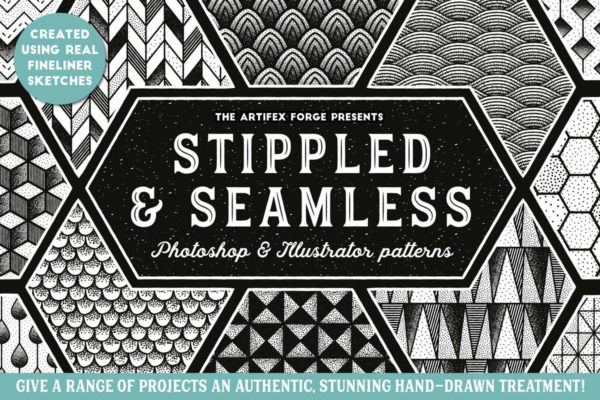 精致点画手绘图案纹理 Stippled &amp; Seamless &#8211; Patterns
