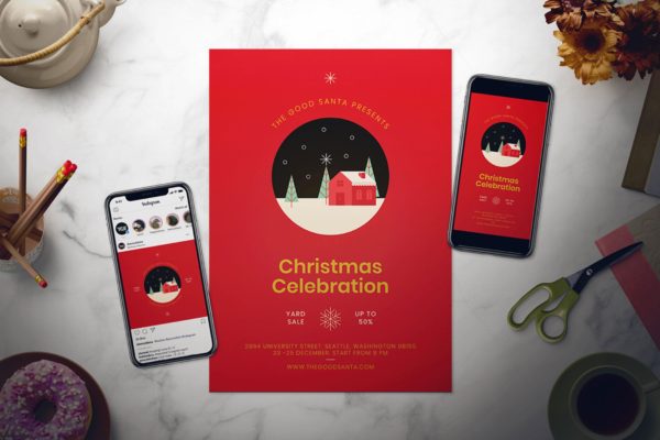 简约风圣诞节促销活动海报设计模板 Christmas Flyer Set