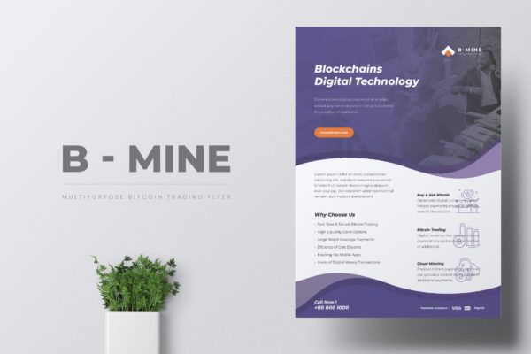 比特币交易平台推广传单海报设计模板 B-MINE Bitcoin Trading Flyers