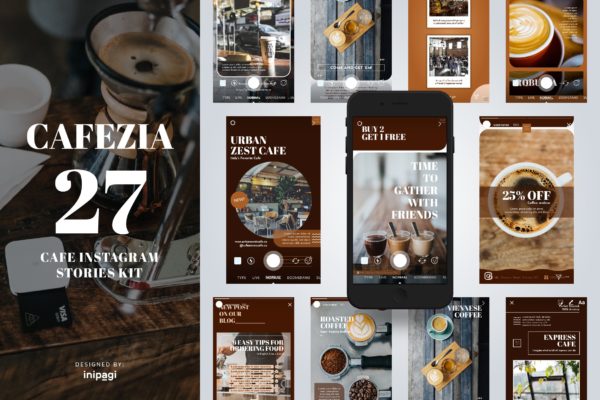 咖啡品牌故事Instagram推广设计模板16图库精选素材 CAFEZIO &#8211; Instagram Story Kit