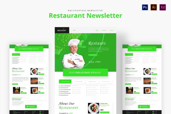 西餐厅网站邮件订阅设计模板 Restaurant Newsletter