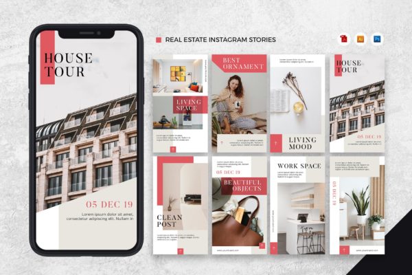 Instagrams设计房地产品牌故事推广设计模板普贤居精选[AI&amp;PSD] Real Estate Instagram Stories AI and PSD Template