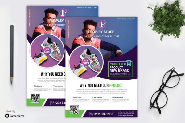 极简设计风格紫色产品传单设计模板 Purpley &#8211; Minimalist Product Flyer Template HR