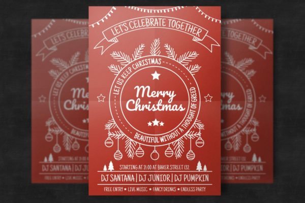 手绘设计风格圣诞节活动海报设计素材 Hand-Drawn Christmas Flyer Template