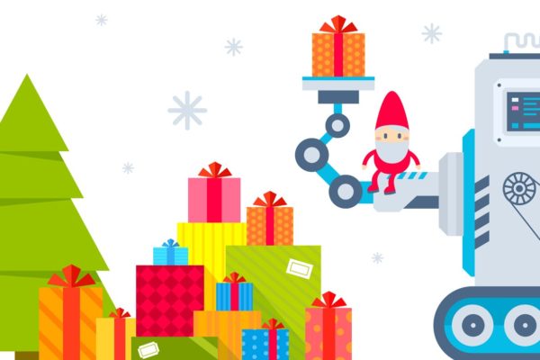 圣诞节礼物矢量插画设计素材 Set of Christmas illustrations with machines