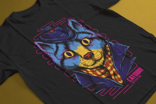 城市绅士猫手绘T恤印花设计 Catown