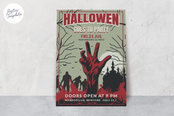 万圣节丧尸妆主题活动海报PSD素材素材天下精选模板 Halloween Theme Poster Template
