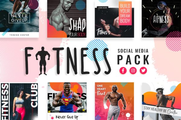 健身运动主题社交媒体设计素材 Fitness &amp; Gym Social Media Templates