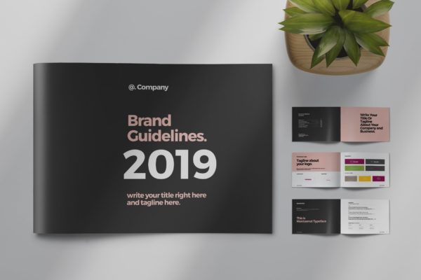 2019-2020品牌指南/品牌设计规范手册模板 Brand Guideline Landscape Layout with Pink Accents