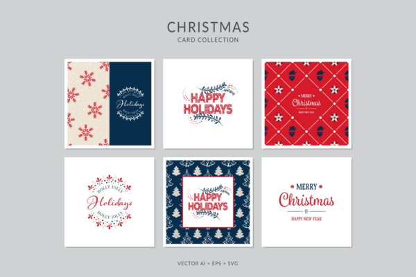 浓厚节日氛围圣诞节贺卡矢量设计模板集v3 Christmas Greeting Card Vector Set